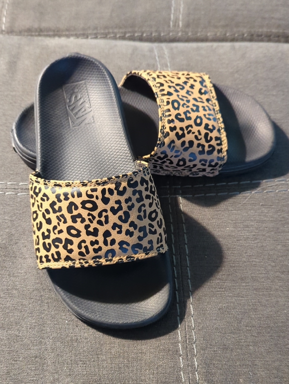 Vans Leopard Slide Sandals in Black and Tan